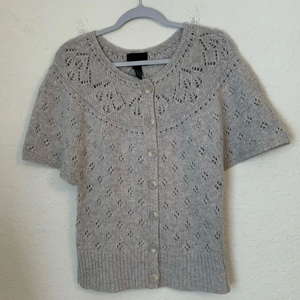 Cynthia Rowley Short Sleeve Angora Blend Knit Grey Cardigan Size M